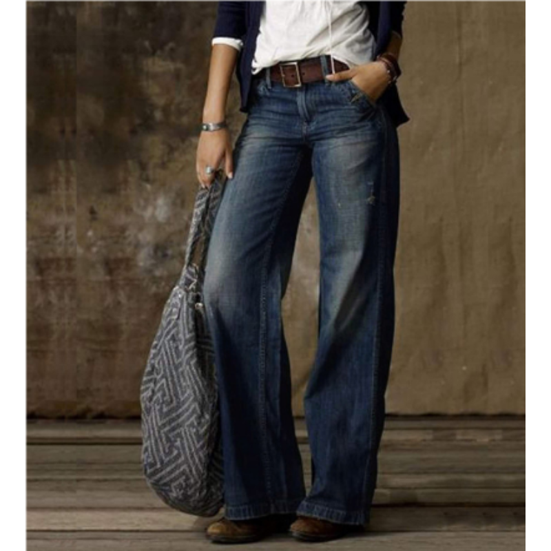 Damen-Hose mit hoher Taille | weite Beinführung