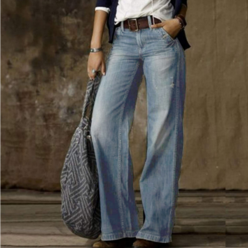 Damen-Hose mit hoher Taille | weite Beinführung