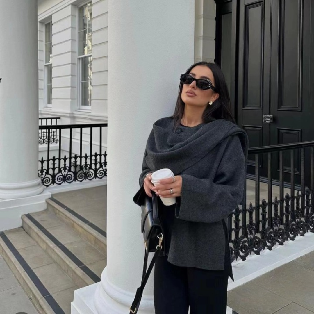 Damen Cape Winterjacke | Knopfverschluss und weiter Schnitt