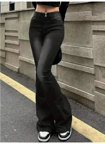 Damen-Jeans mit hoher Taille | ausgestelltes Bein