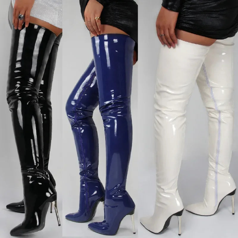 Damen-Stiefel mit überkniehöhe | spitz zulaufende front