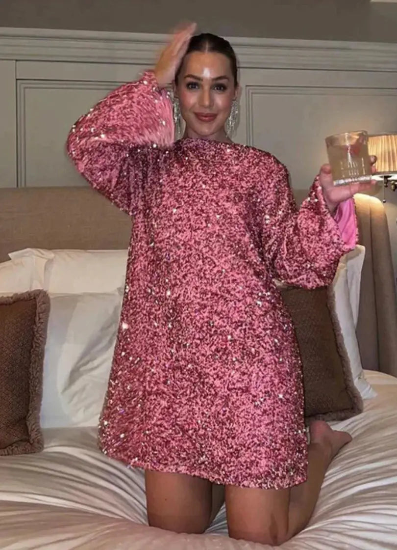 Damen Minikleid | Lange Ärmel schlichte Passform kurze Länge