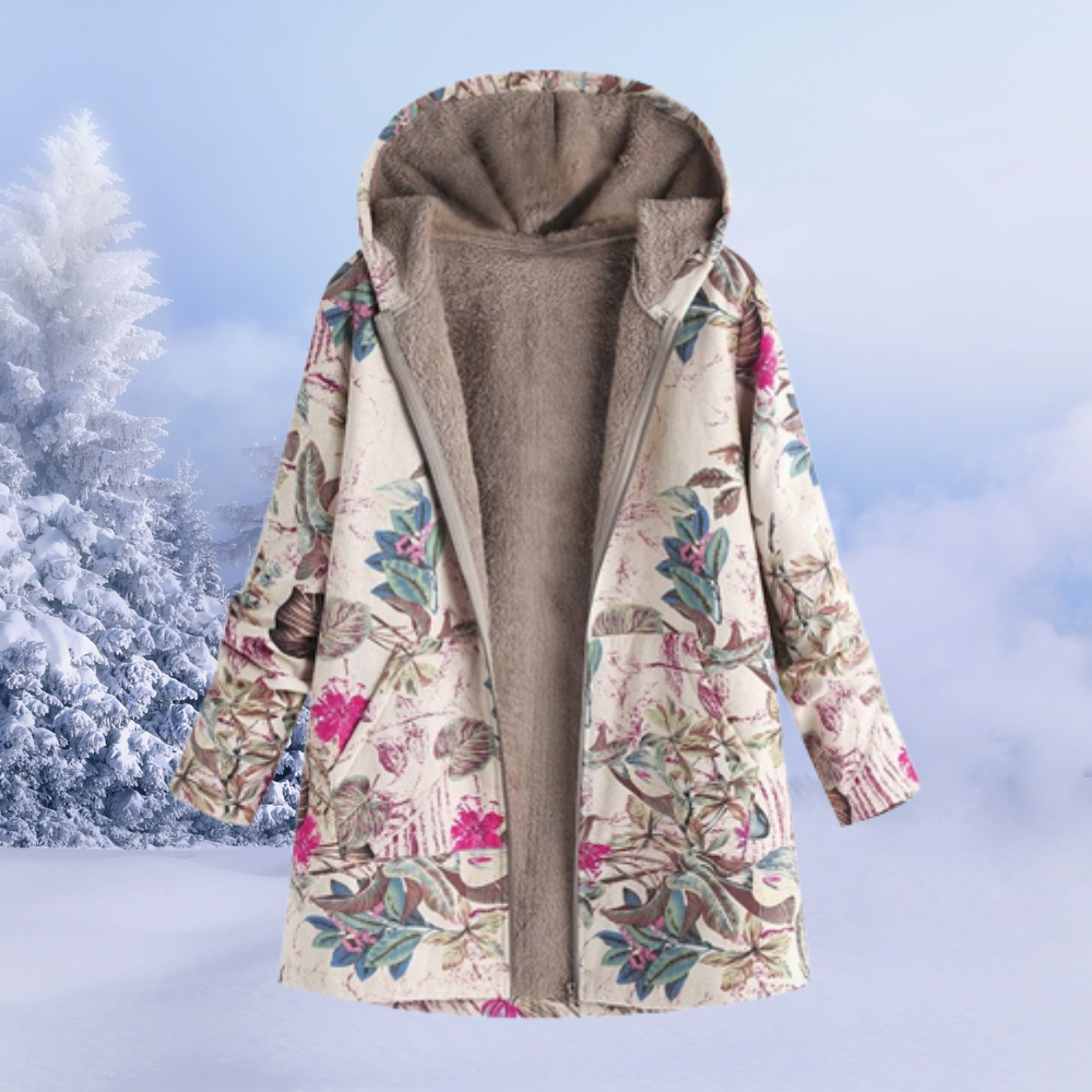 Damen-Winterjacke mit floralmuster | lange ausführung