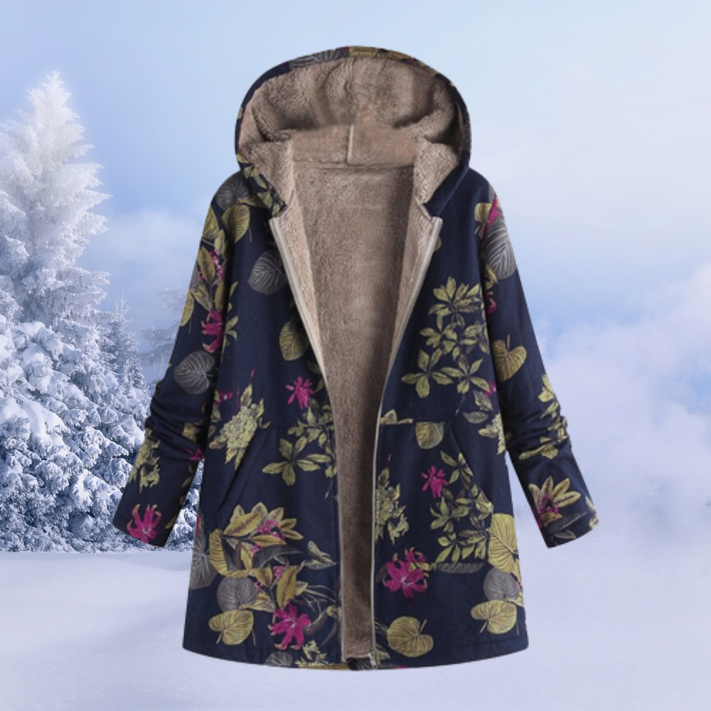Damen-Winterjacke mit floralmuster | lange ausführung