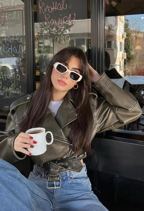 Damen Cropped Jacke | Kurz geschnittene Ausführung mit Gürtel