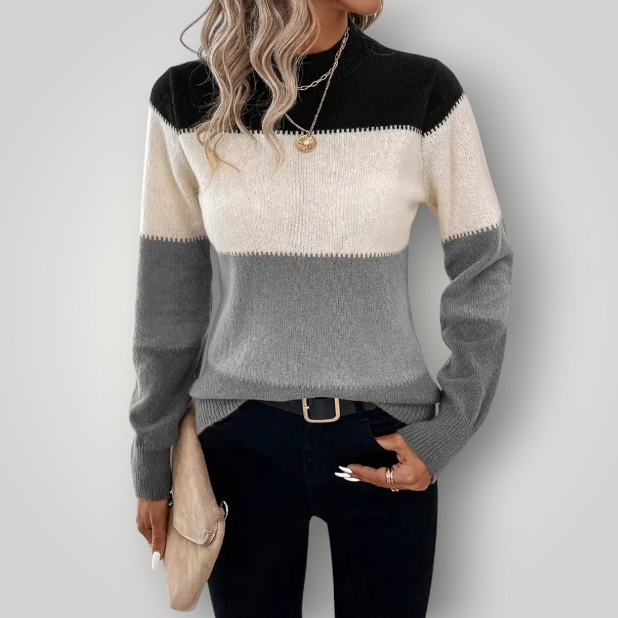 Damen Winterpullover – Warmer Strickpullover mit Stehkragen