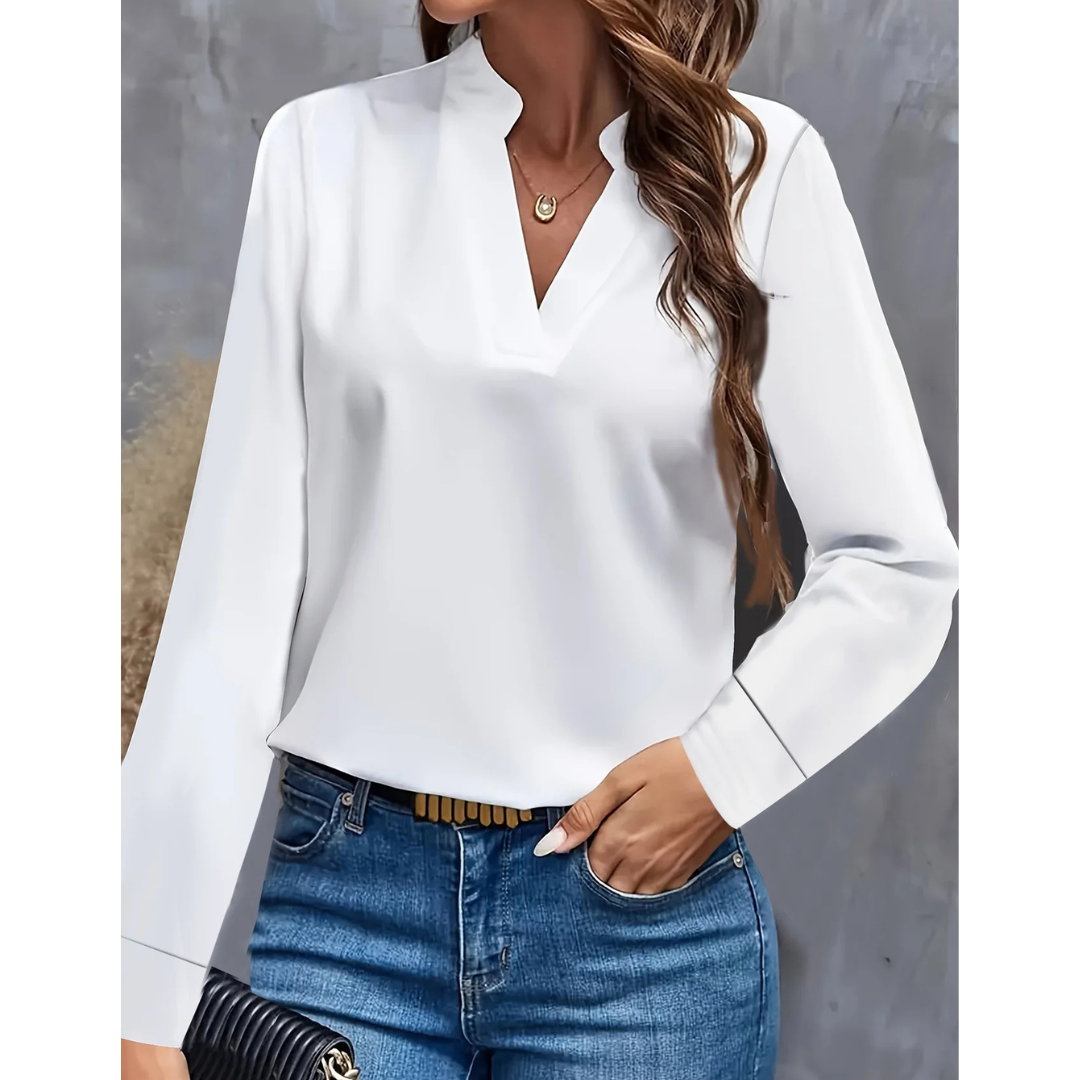 Damen Bluse Langarm | V-Ausschnitt und klare Frontgestaltung