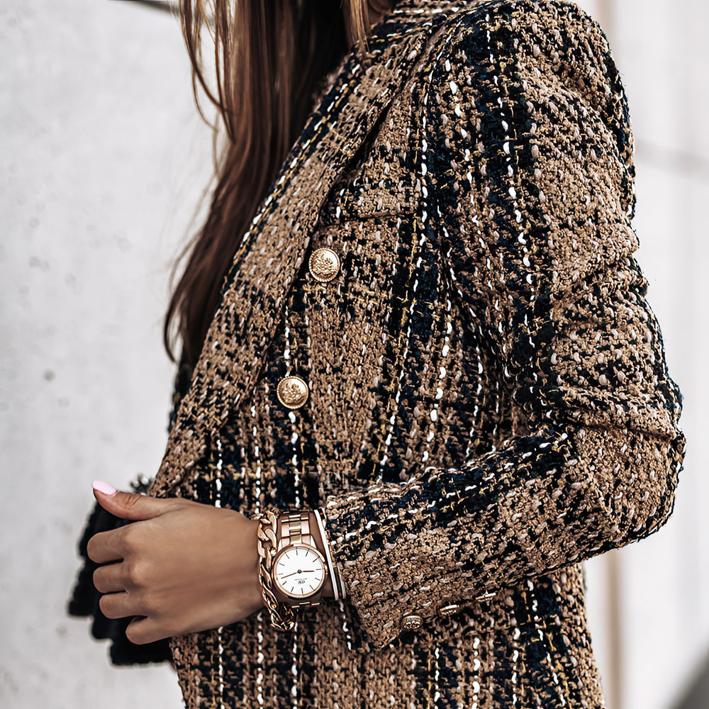 Damen-Blazer mit Karomuster | gestrickte Struktur