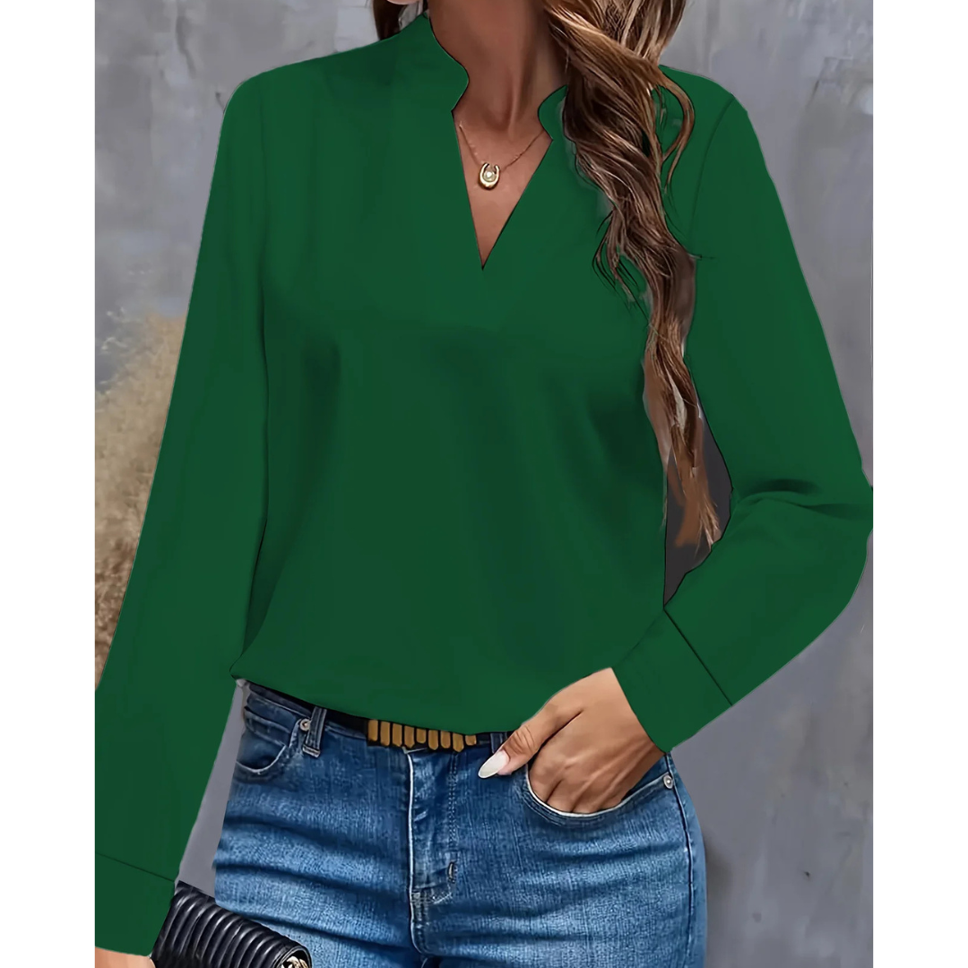 Damen Bluse Langarm | V-Ausschnitt und klare Frontgestaltung