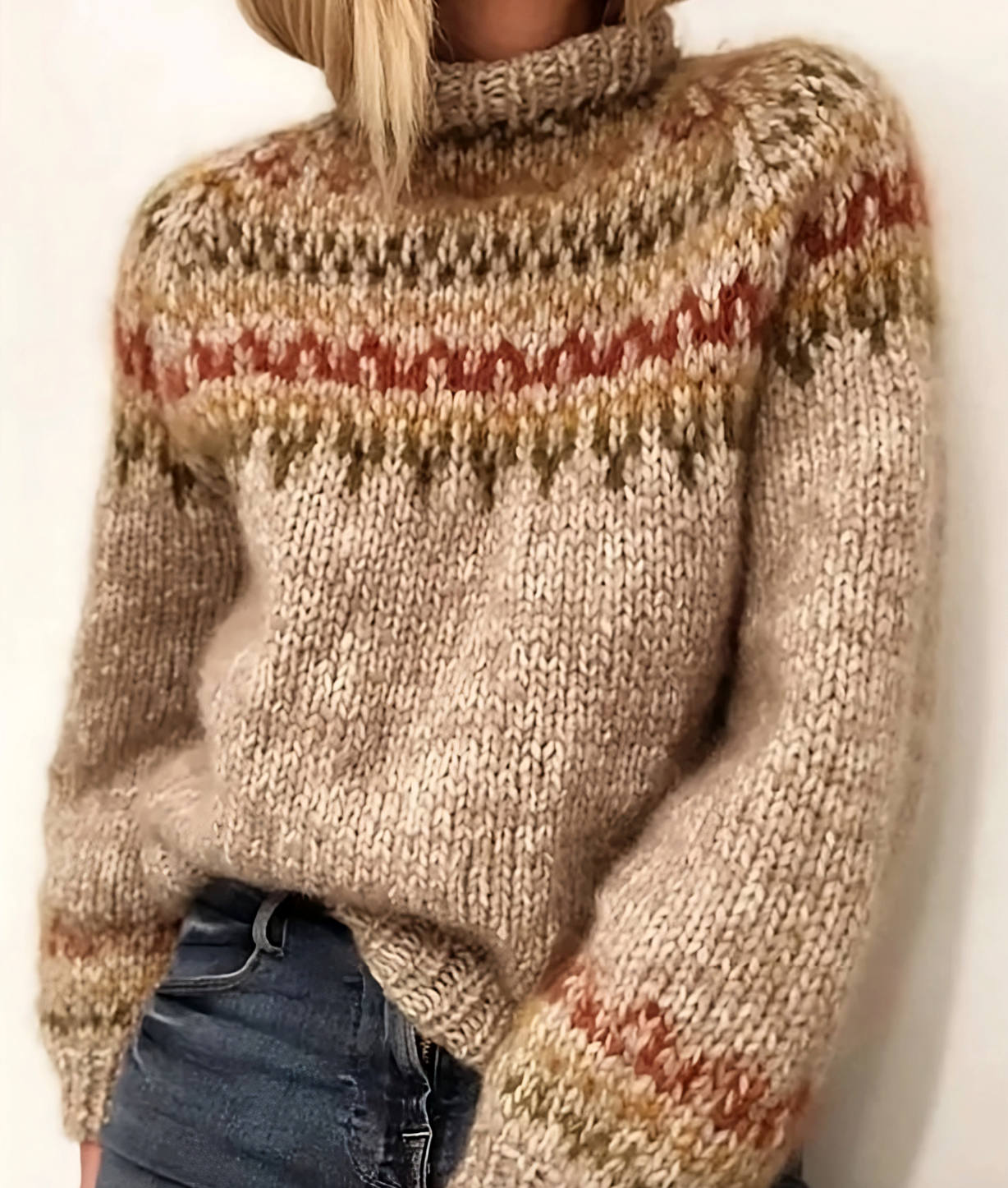 Warmer Norweger Pullover für Damen | Rollkragen