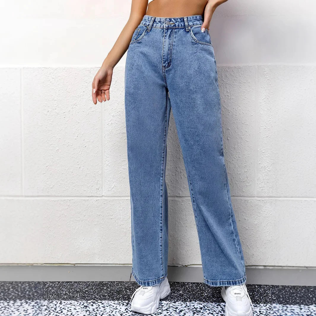 Damen-Mom-Jeans mit Hoher Taille | Gerade Beinführung