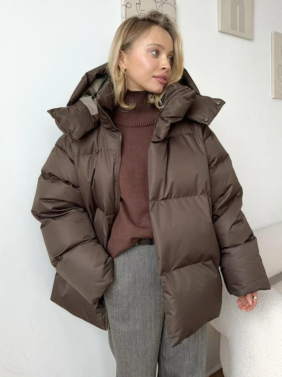 Warme Damen Winterjacke | Gesteppter Mantel mit Kapuze