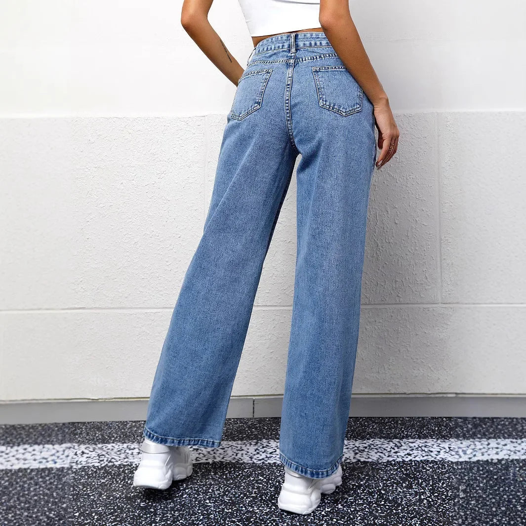 Damen-Mom-Jeans mit Hoher Taille | Gerade Beinführung
