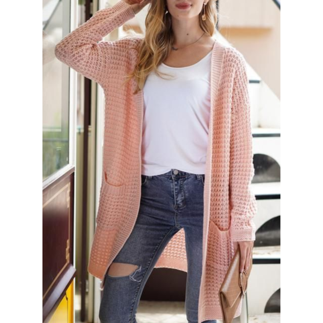 Damen-Strickjacke in Verlängerter Ausführung | winterliche Struktur