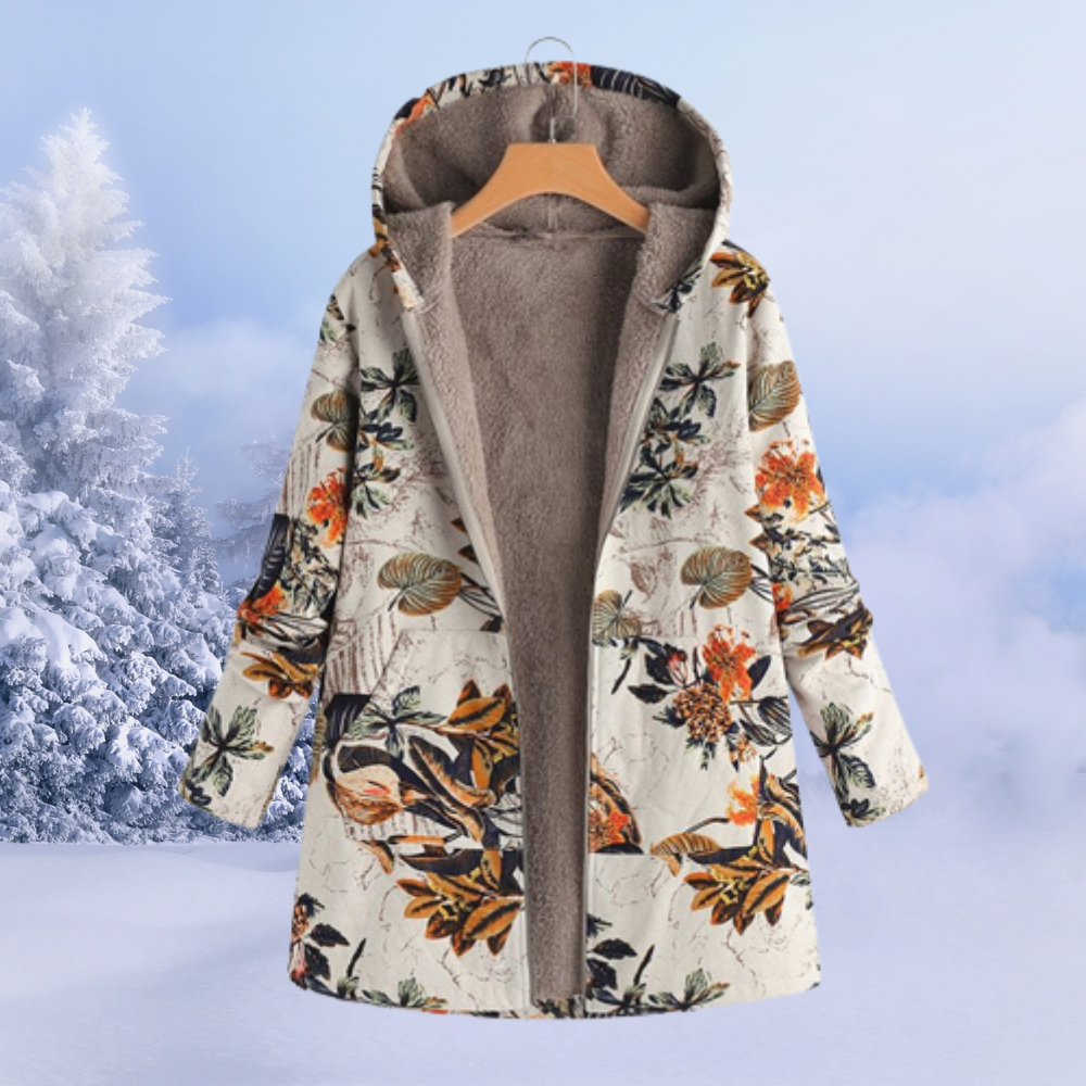 Damen-Winterjacke mit floralmuster | lange ausführung